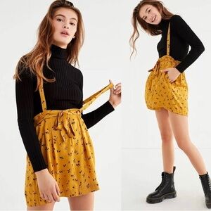 Urban Outfitters Floral High Rise A-Line Mini Suspenders Skirt